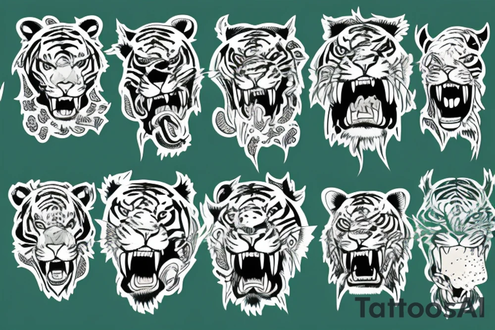 Green sabertooth tiger jumping through space tattoo idea