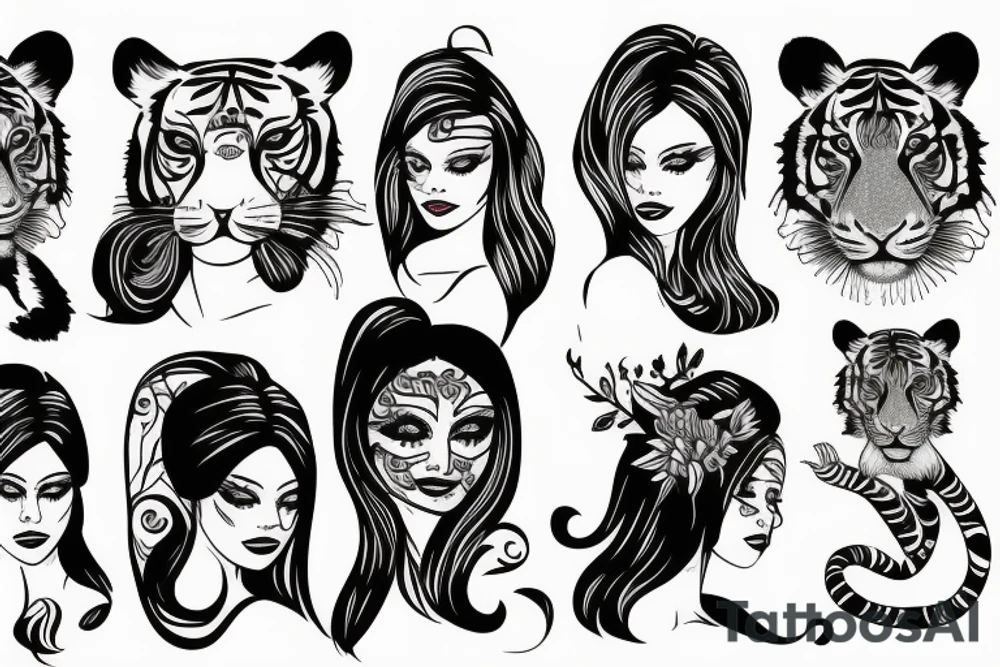 Beautiful woman and tiger tattoo idea
