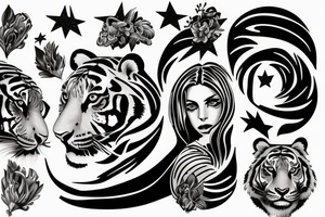 Beautiful woman and tiger and stars tattoo idea