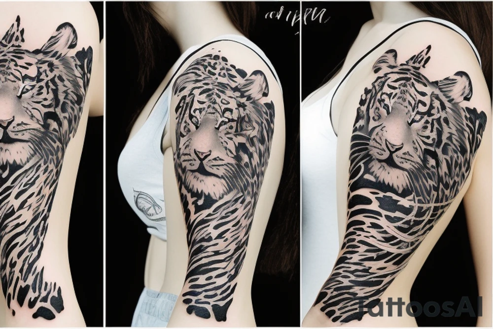 Beautiful woman and tiger and stars tattoo idea
