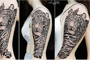 Beautiful woman and tiger and stars tattoo idea
