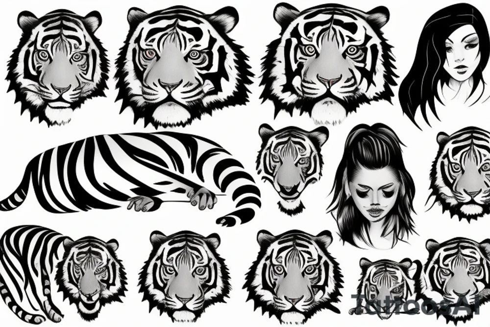 Beautiful woman’s body and tiger and stars tattoo idea