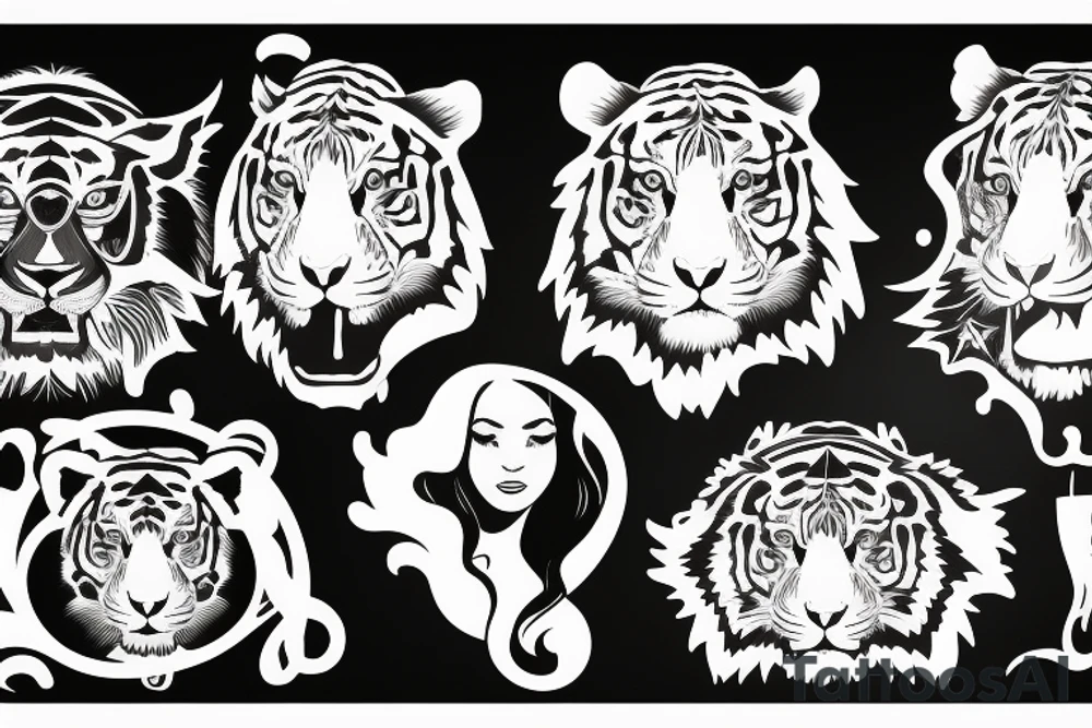 Beautiful woman’s body and tiger and stars tattoo idea