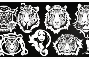 Beautiful woman’s body and tiger and stars tattoo idea