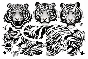 Beautiful woman’s body and tiger and stars tattoo idea