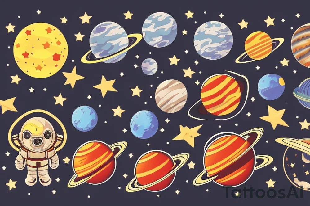 Outer space and tiger and stars and planets tattoo idea
