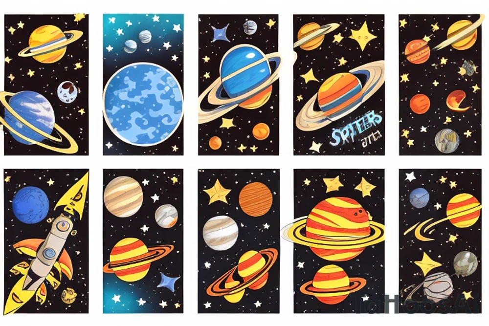 Outer space and tiger and stars and planets tattoo idea
