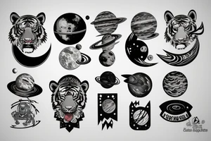 Outer space and tiger and planets tattoo idea