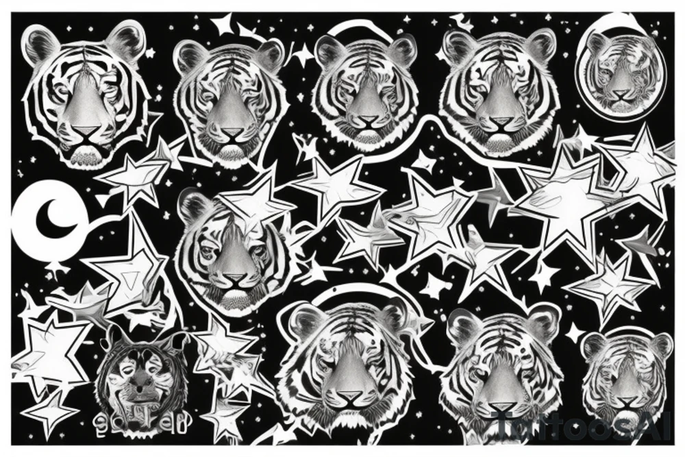 Stars and tiger tattoo idea