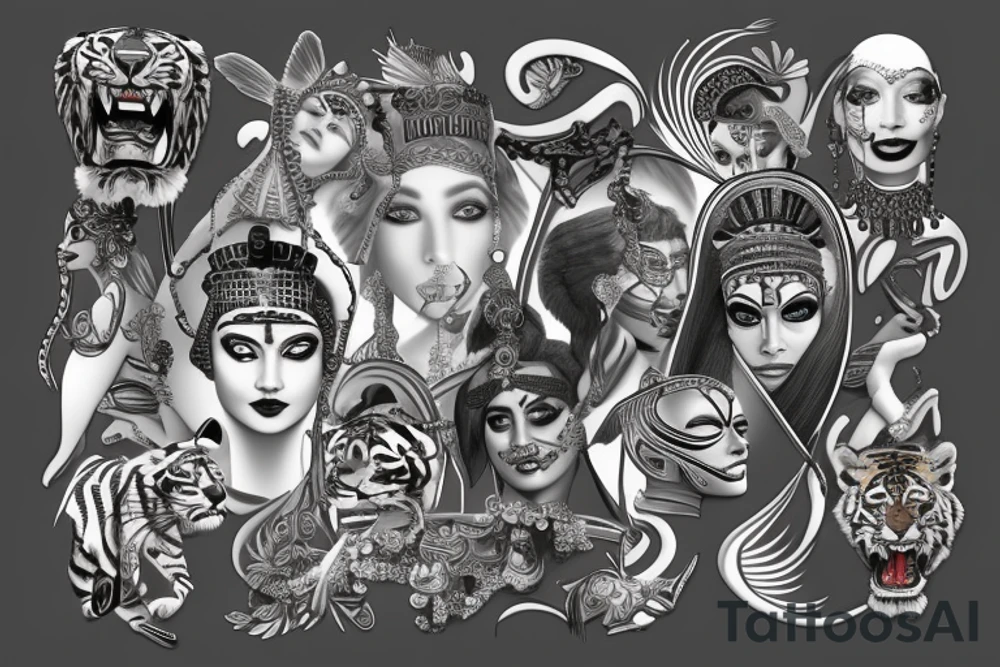 cleopatra and tiger tattoo idea
