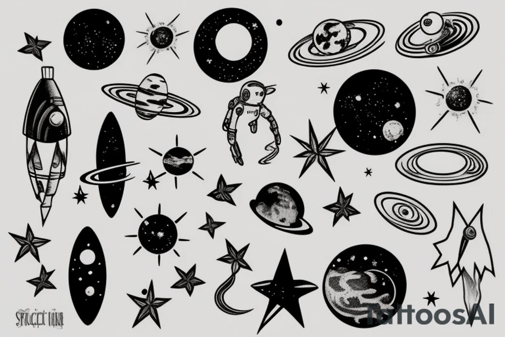 Stick and poke tattoo with theme of space tattoo idea