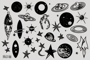 Stick and poke tattoo with theme of space tattoo idea