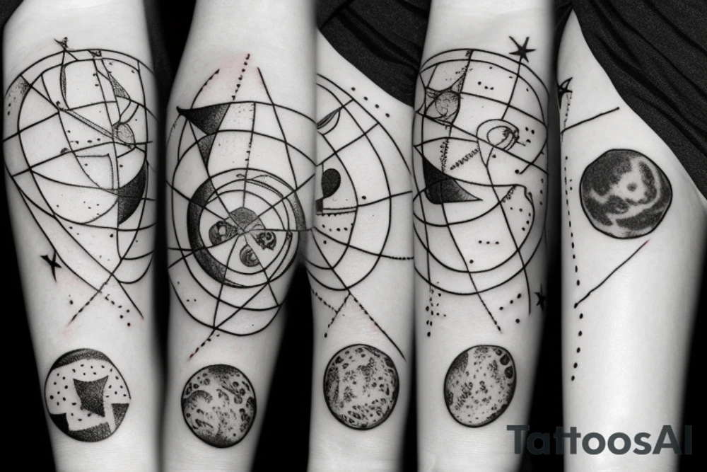 Stick and poke tattoo with theme of space tattoo idea