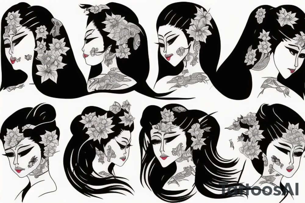Geishas wolfs tattoo idea