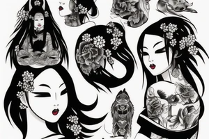 Geishas wolfs tattoo idea