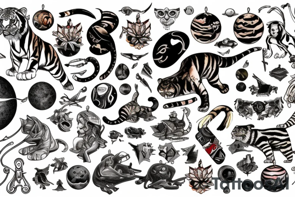 Planets and Sabertooth tiger and the sphinx tattoo idea