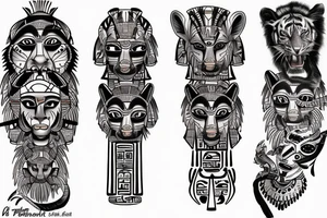tiger and totem pole and egypt tattoo idea