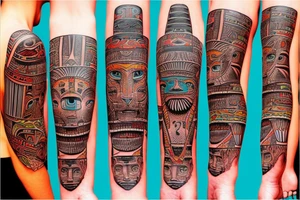 tiger and totem pole and egypt tattoo idea