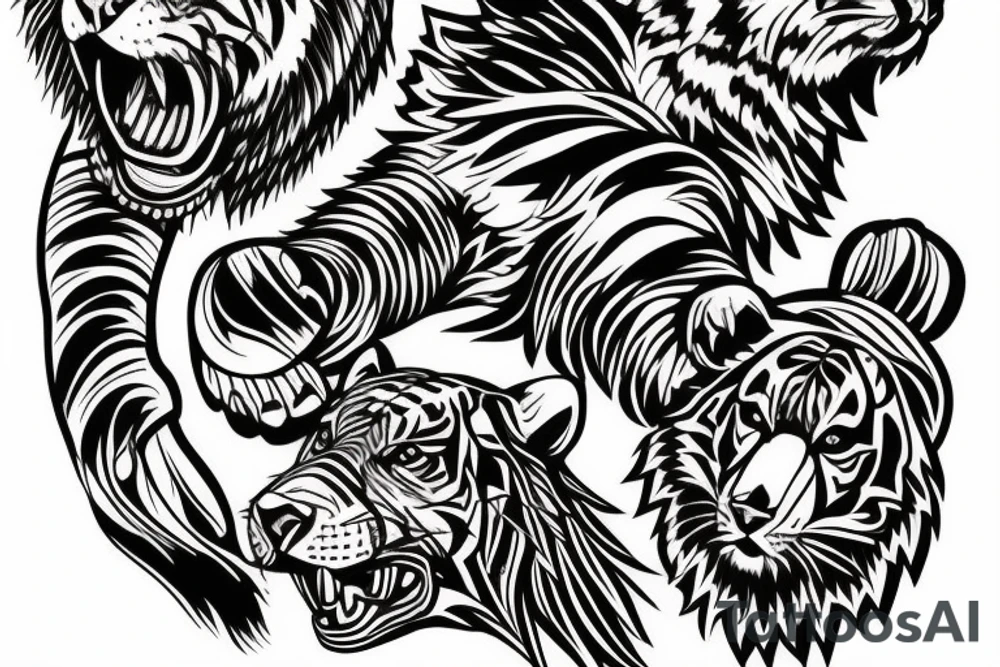 tiger and bear, and eagle, and totem pole tattoo idea