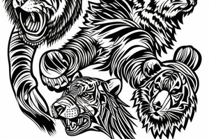 tiger and bear, and eagle, and totem pole tattoo idea
