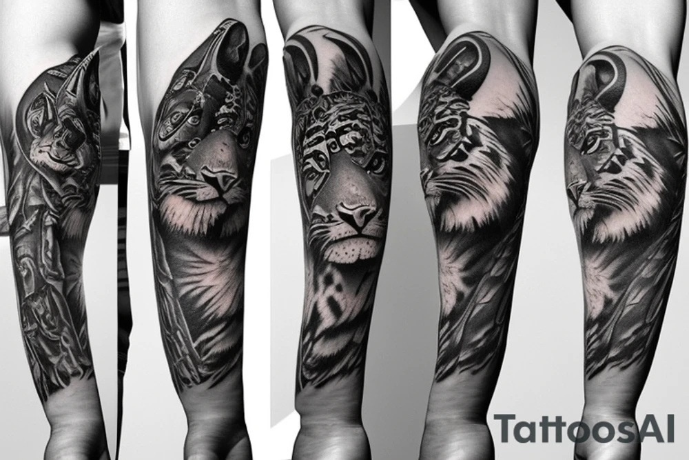 tiger and bear and totem pole tattoo idea