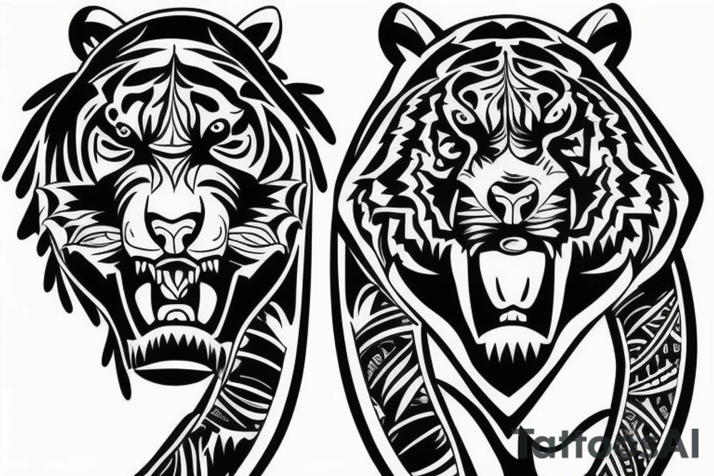 tiger and bear and totem pole tattoo idea