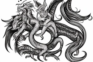 zodiac dragon with a monkey riding his back holding reins tattoo idea