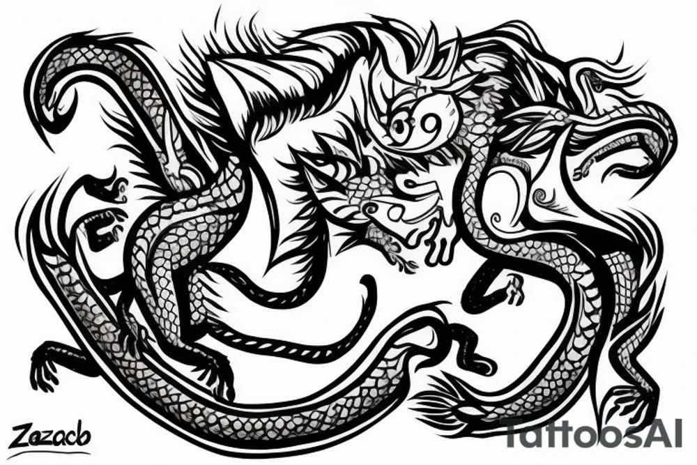 zodiac dragon with a monkey riding his back holding reins tattoo idea