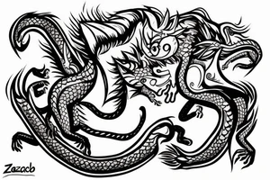 zodiac dragon with a monkey riding his back holding reins tattoo idea