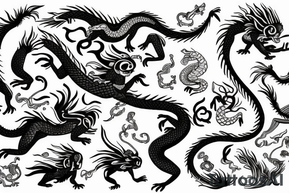 zodiac dragon with a monkey riding his back tattoo idea