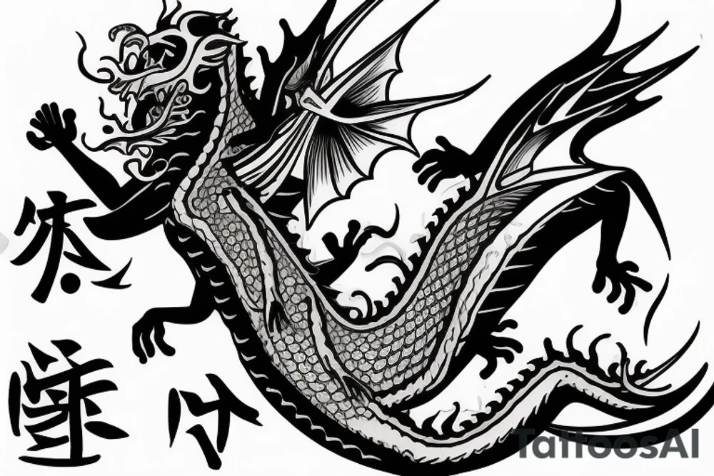 flying dragon with a monkey riding his back tattoo idea