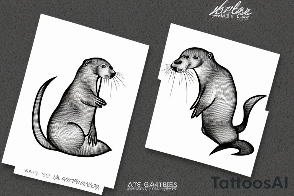 An otter holds a gasoline saw and stand on her backpaws tattoo idea