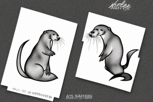An otter holds a gasoline saw and stand on her backpaws tattoo idea