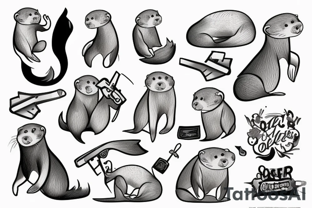 An otter holds a saw and stand on her backpaws tattoo idea
