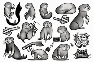 An otter holds a saw and stand on her backpaws tattoo idea