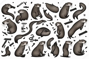 An otter holds a saw and stand on her backpaws tattoo idea