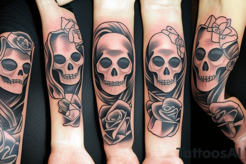 Skeleton photographer with two girls tattoo idea