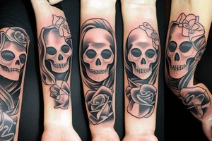 Skeleton photographer with two girls tattoo idea