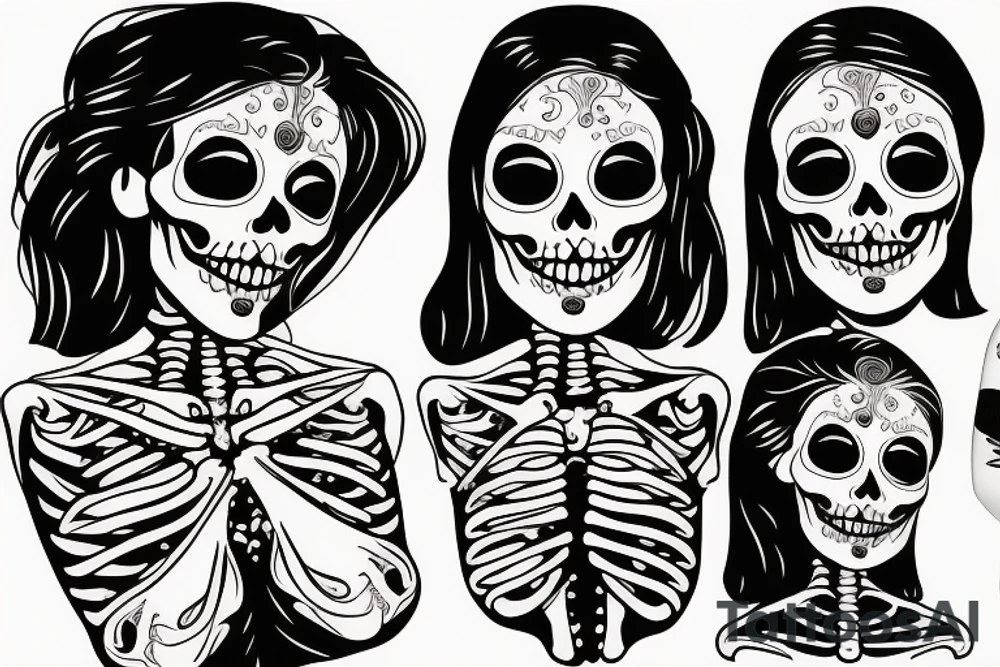 Skeleton photographer with two girls tattoo idea