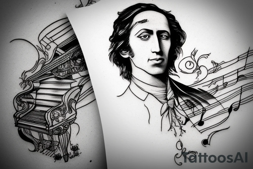 piano Chopin portrait tattoo idea