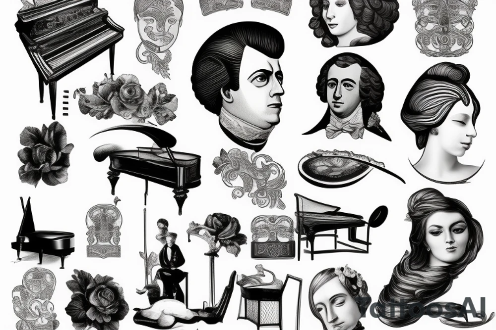 piano Chopin portrait Mozart musician music tattoo idea