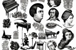 piano Chopin portrait Mozart musician music tattoo idea