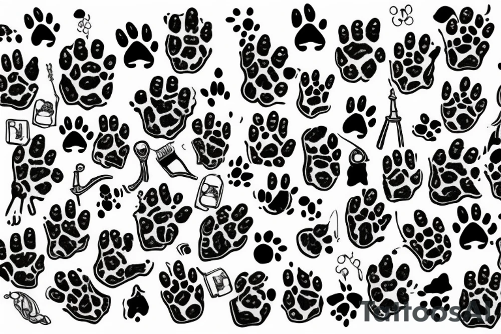 dog paw with dagger tattoo idea