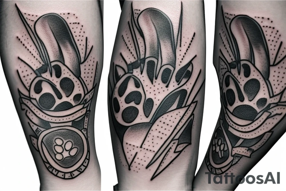 dog paw with dagger tattoo idea