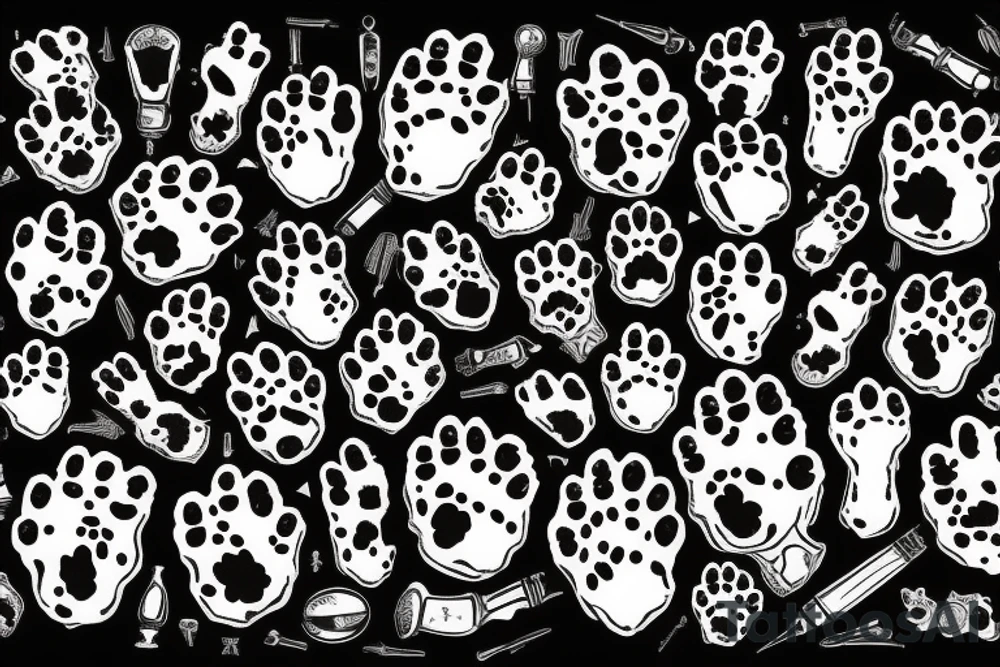 dog paw with dagger tattoo idea