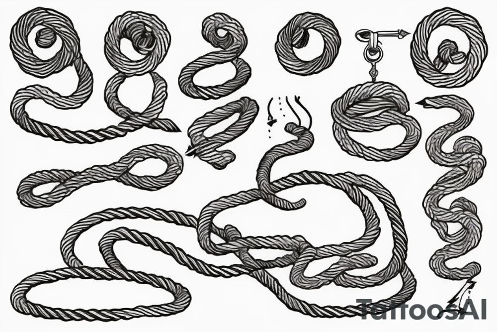a taut rope with a large stone attached to one end and a man on the other tattoo idea