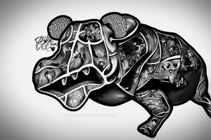 hippo skull with a dung beetle on top tattoo idea