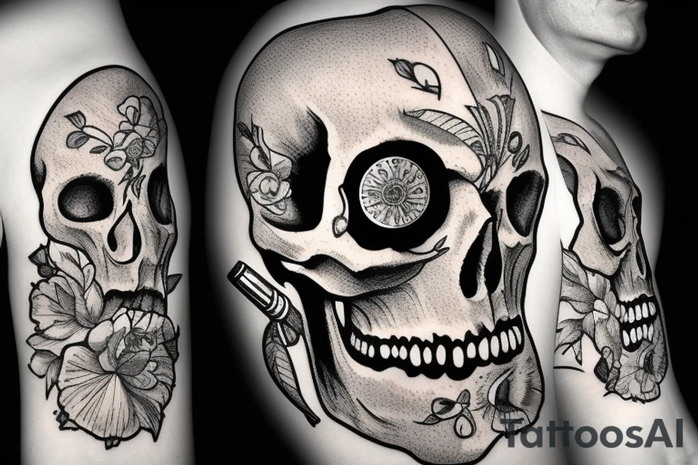 skull smoking a cigar tattoo idea