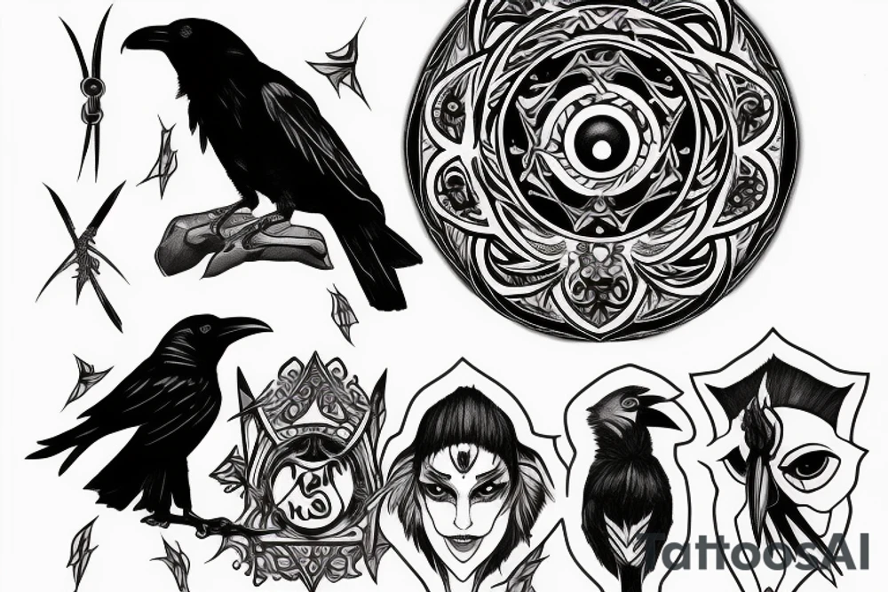 A raven with a sharingan tattoo idea