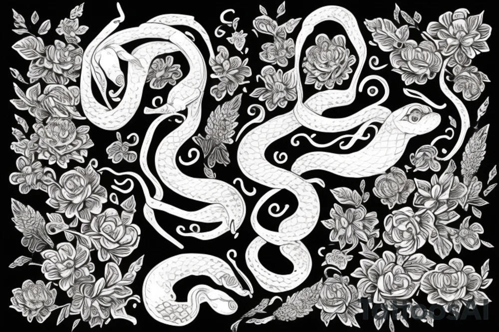 Elegant snake with flowers tattoo idea